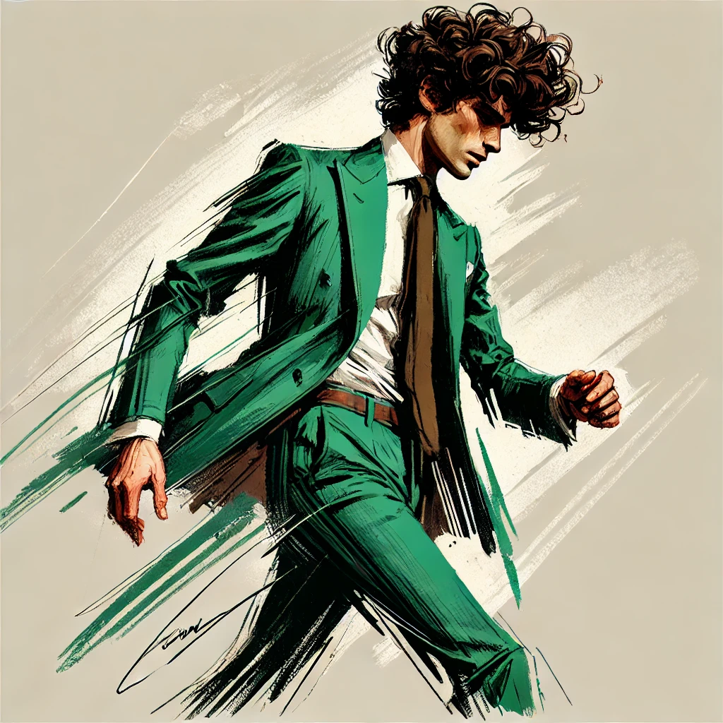 Male fashion model in a green suit