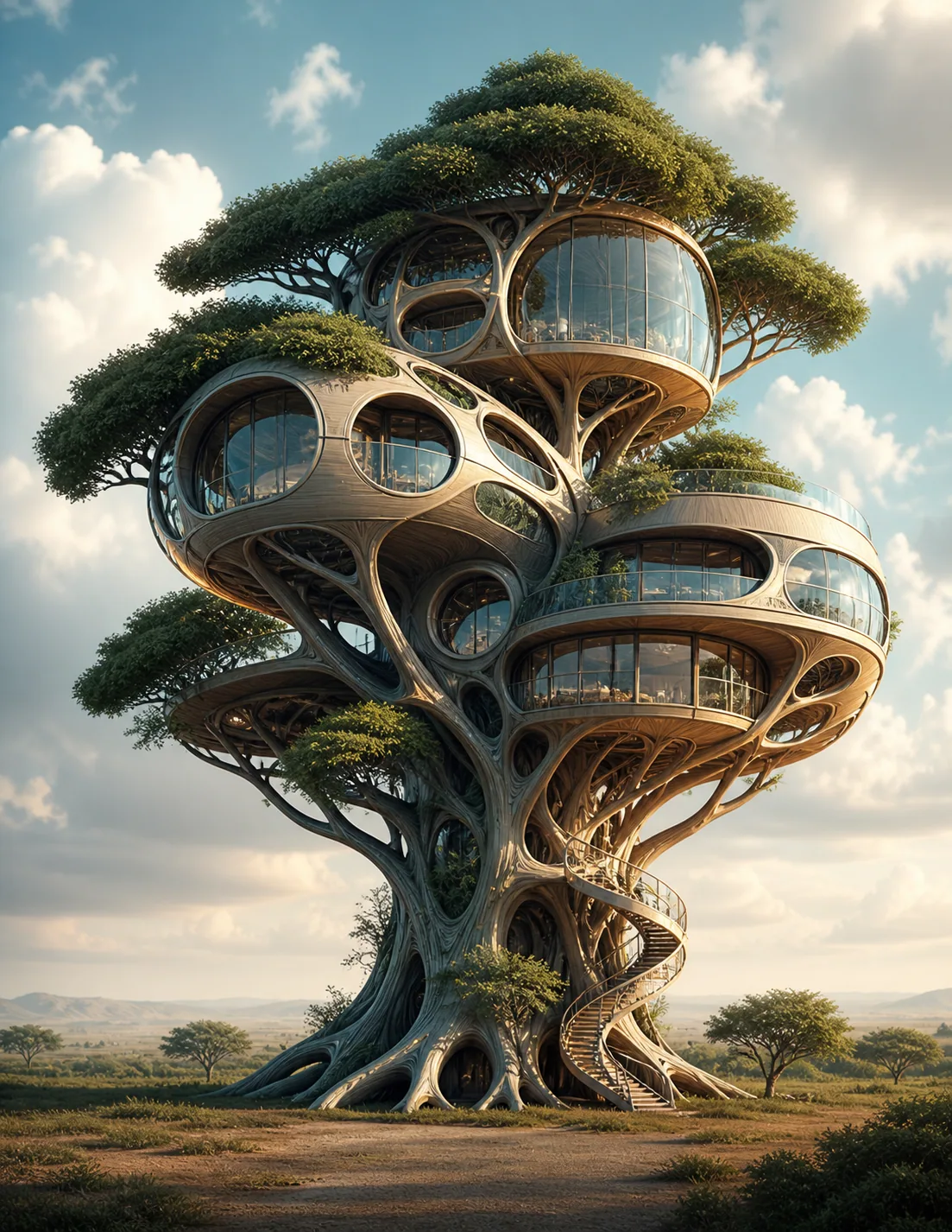 Organic stacked architecture in a landscape