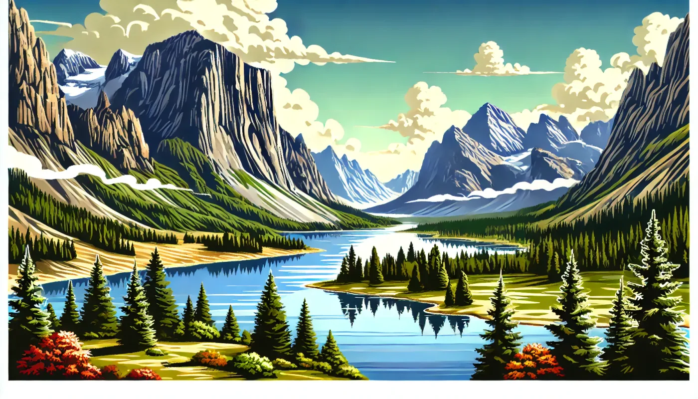 Vector-style mountain landscape