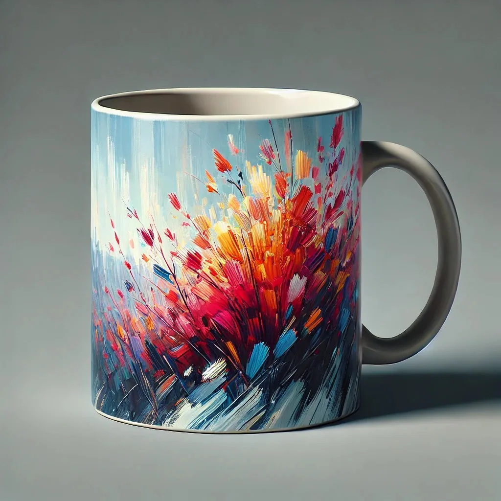 Decorated mug with colorful floral paint