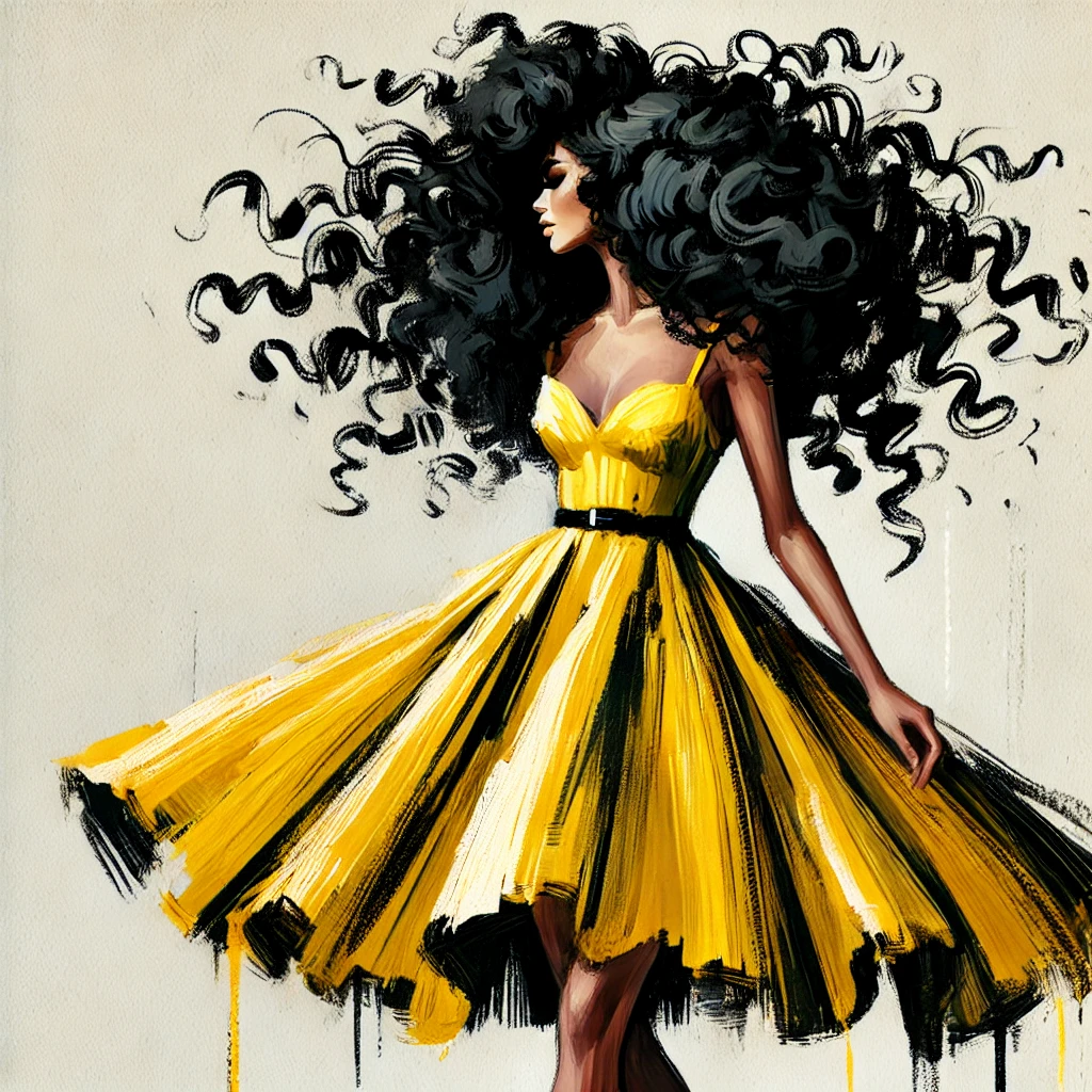 Fashion model in a vibrant yellow dress shown from the front