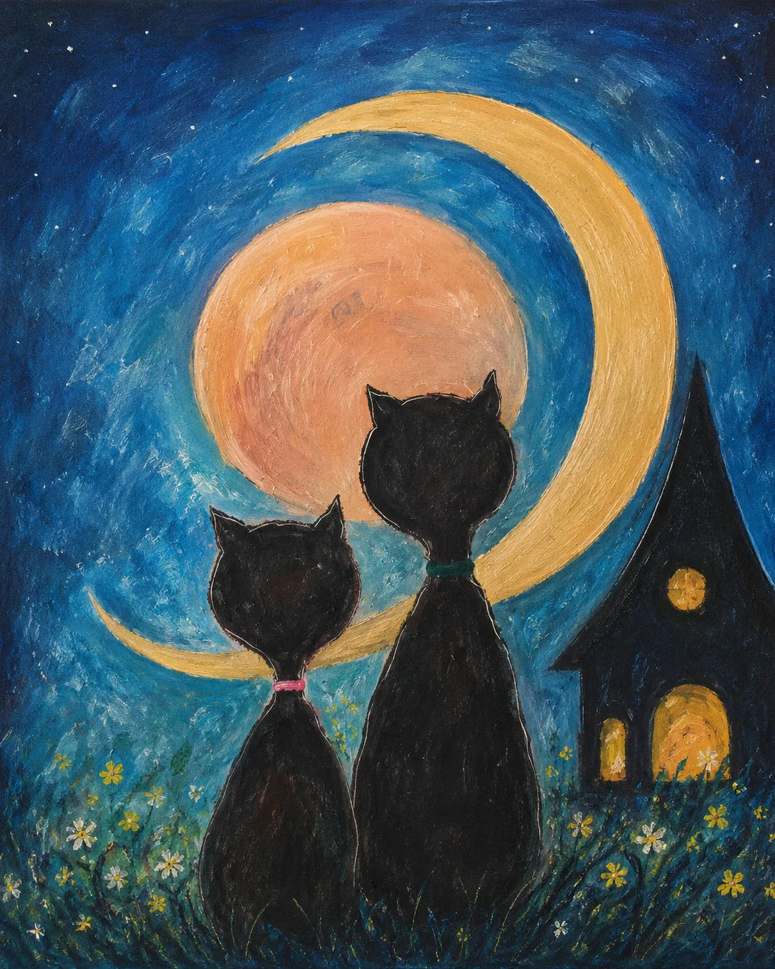 Cats under an enchanted moon from the Flavia and Matteo collaboration