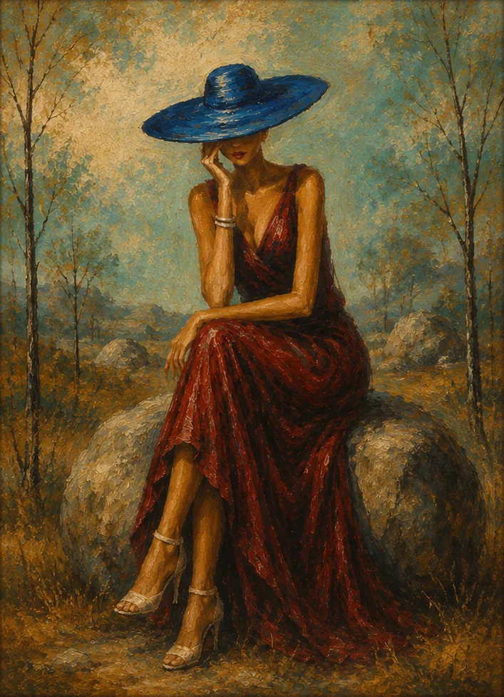 Elegant woman in a serene landscape from the Flavia and Matteo collaboration