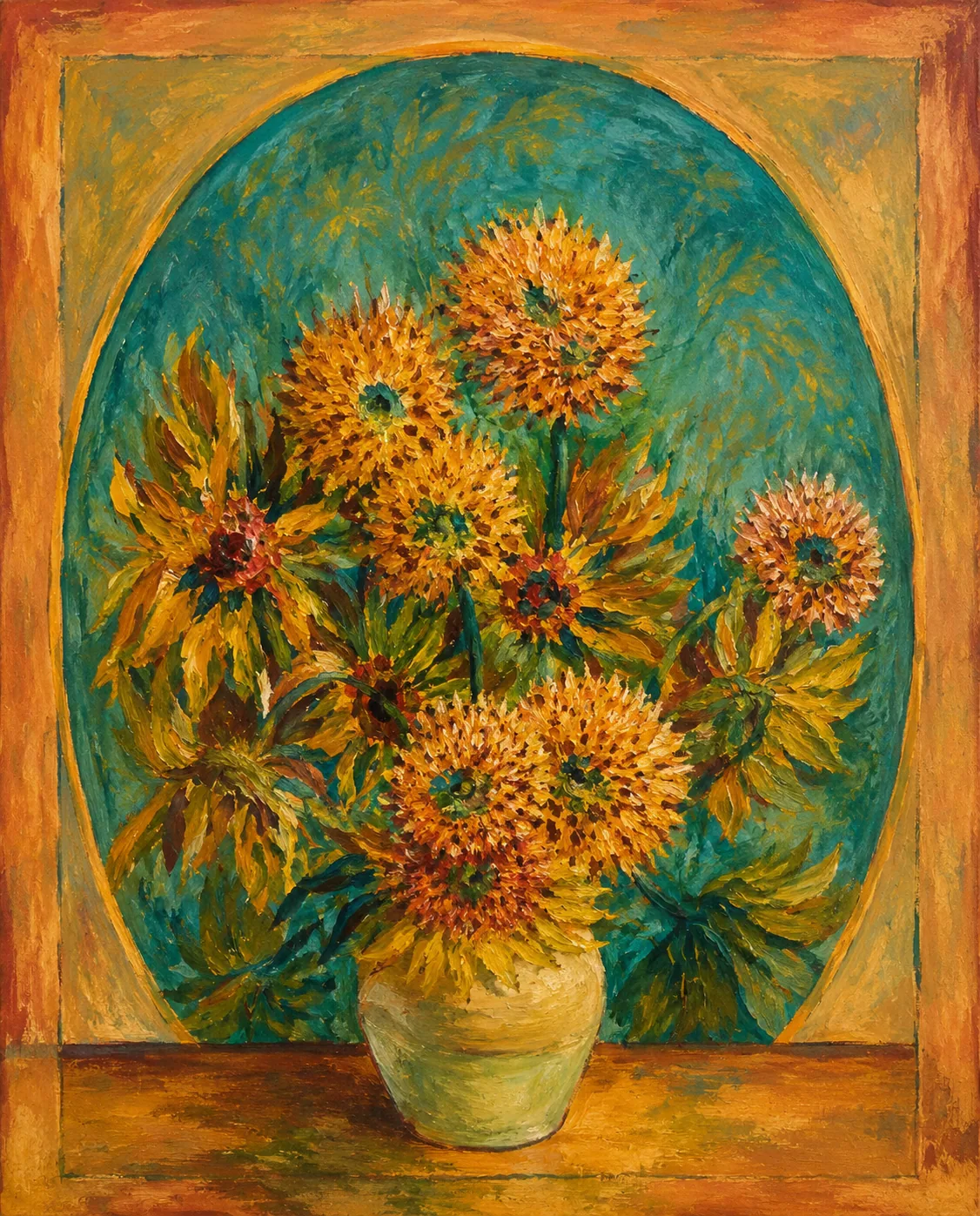 Painterly bouquet of sunflowers